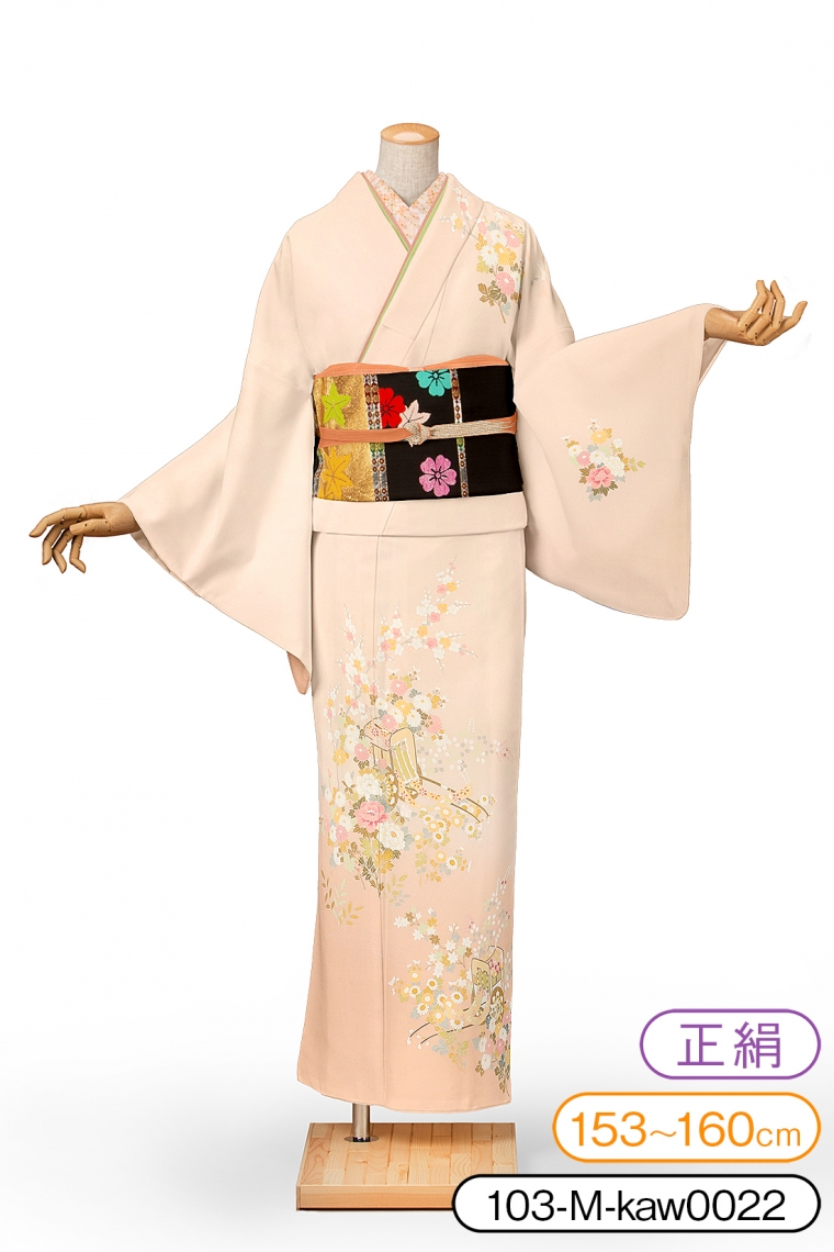訪問着 袷 御所車 人形柄 上品 美品