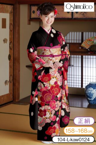 振袖レンタル 振袖Lサイズ 金薔薇 黒/赤｜着物レンタル 安心フルセット