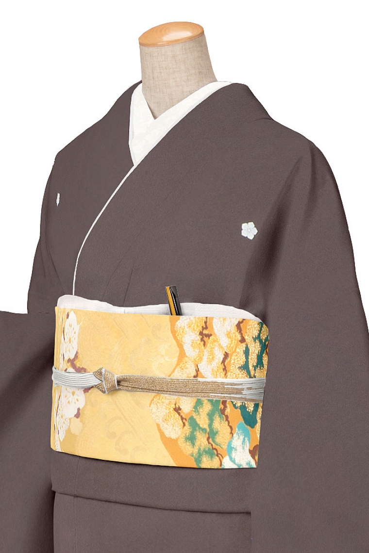 色留袖レンタル 色留袖Lサイズ 京友禅：七宝文様 濃グレー 五つ紋 