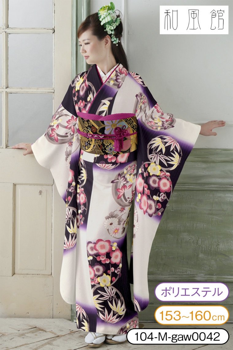 振袖レンタル 振袖Mサイズ ブランド：和風館 花の丸 白/紫｜着物 