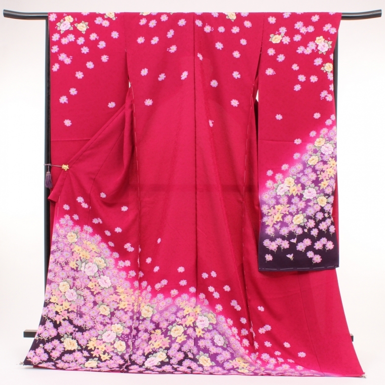 振袖レンタル 振袖Lサイズ お花畑 赤紫｜着物レンタル 安心フル