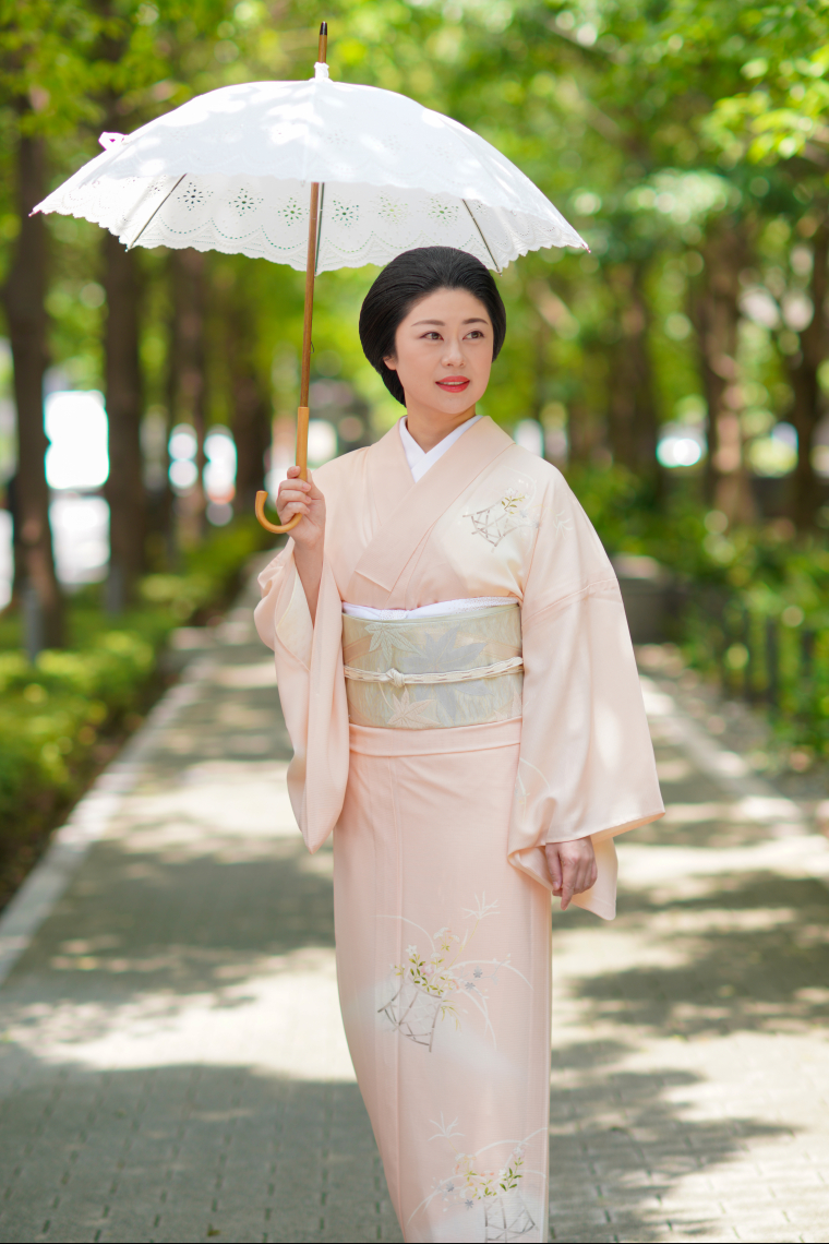 夏訪問着レンタル 夏訪問着Lサイズ 京友禅:染の北川 花籠 薄ピンク