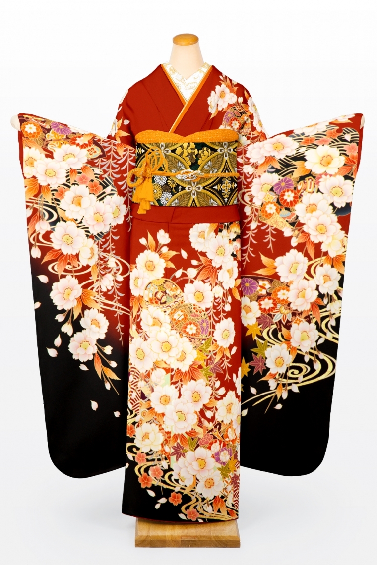 振袖レンタル 振袖Lサイズ 鞠と八重しだれ桜 赤|着物レンタル 安心 振袖レンタル 振袖Lサイズ 鞠と八重しだれ桜 赤|着物レンタル 安心