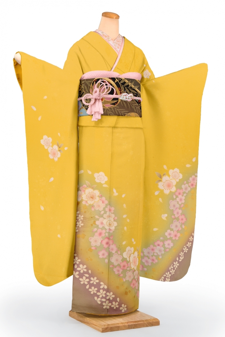 新品本物 振袖6点セット 桜柄 黄色 シンプル 高級 - 振袖 - www 