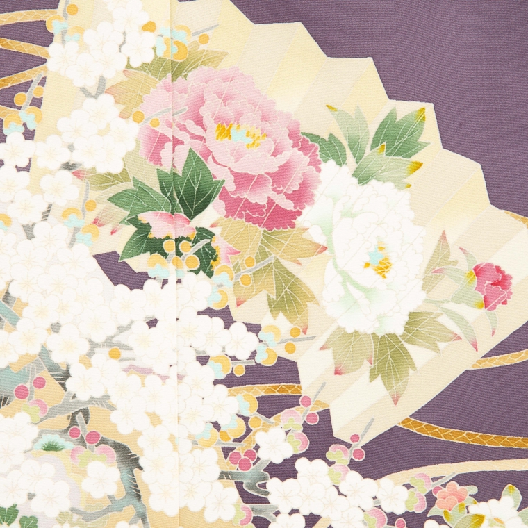 色留袖レンタル 色留袖LOサイズ 加賀友禅：池田裕 扇に組紐と四季の花 