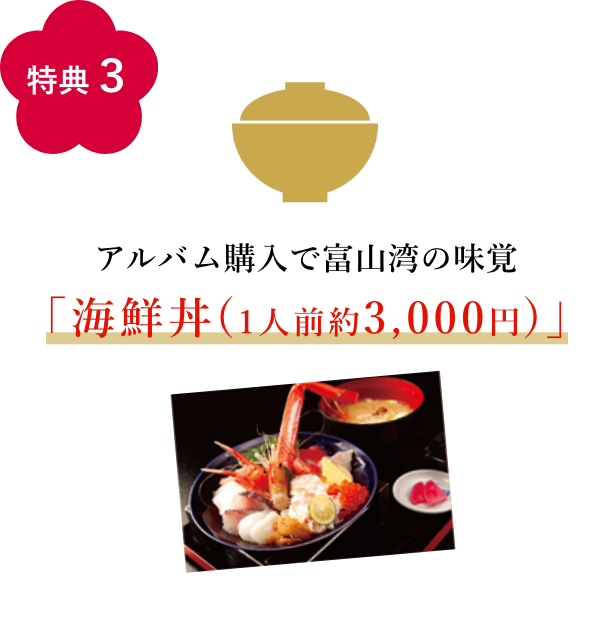 アルバム購入で富山湾の味覚「海鮮丼(1人前約3,000円)」